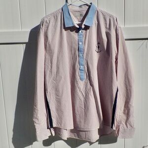 Zara Man Half Button Down "Anchor"  Long Sleeve Striped Shirt, Size XXL
